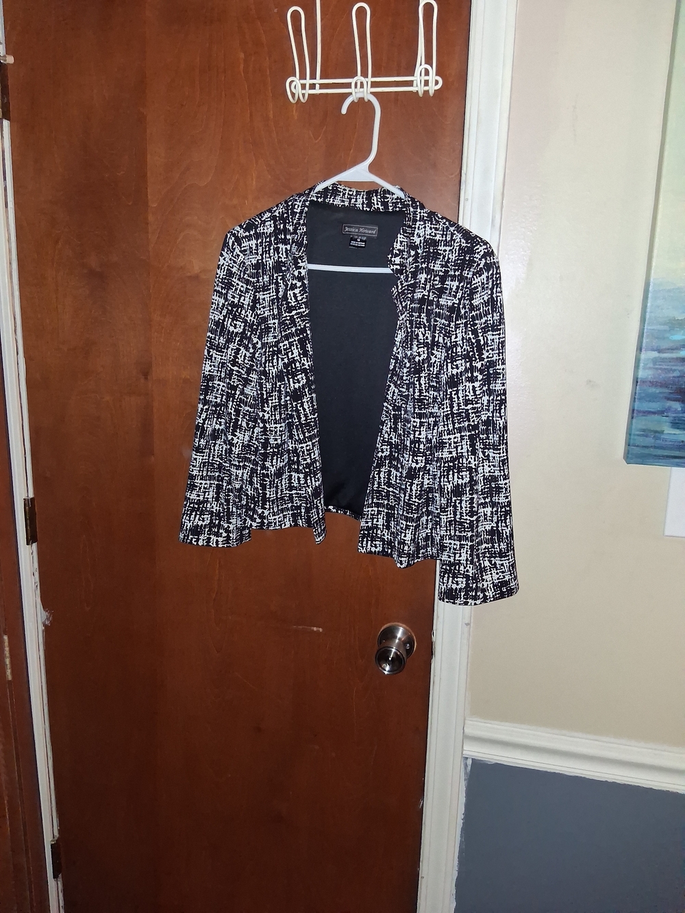 Jessica Howard Black & White Open Front Patterned Blazer